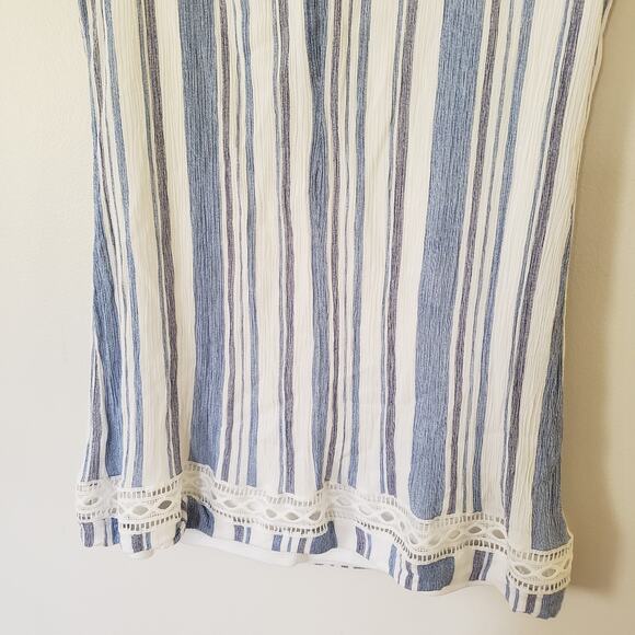 Lulu's Shift Dress Short Sleeve Rayon Blue White Vertical Stripes Mini Dress L - Picture 6 of 9